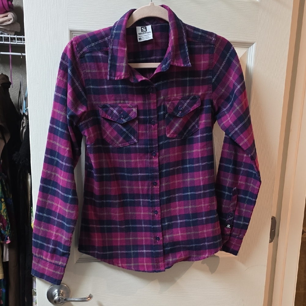 SOLD! Salomon Plaid Shirt - Pink and Navy